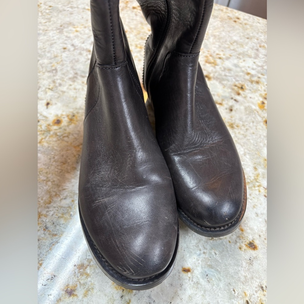 Arturo Chiang Brown Tall Leather Riding Boot AT Falcity Women’s 7 Croc Detail - Picture 5 of 12